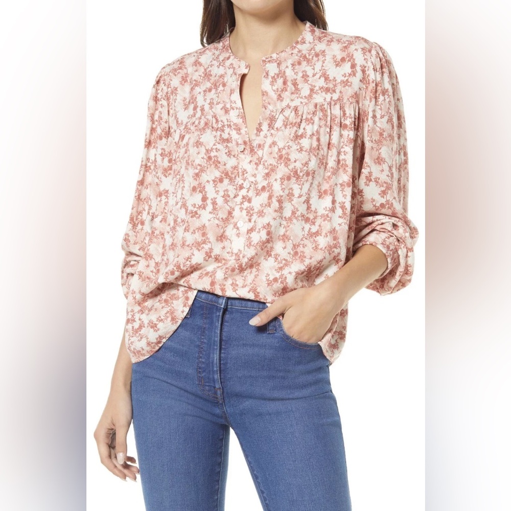 Treasure & Bond-Yoke Front Popover-Women's Size:Small-Color: Rust- Ivory-NEW!!